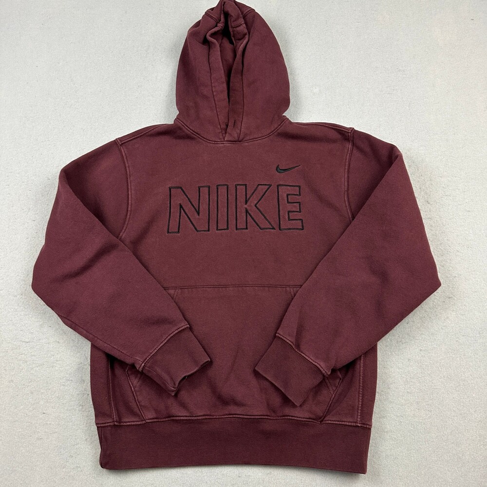 Nike Hoodie Men Small Burgundy Essential Pullover Club Fleece Sweatshirt S *